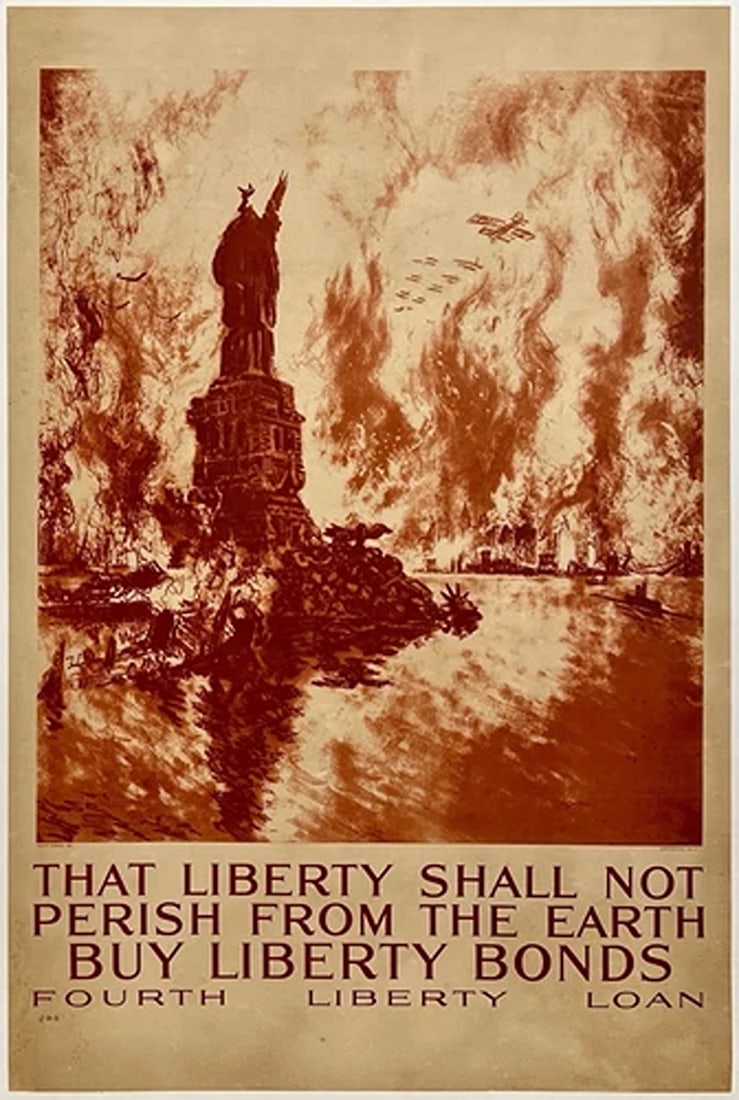 Original Vintage Poster THAT LIBERTY SHALL NOT PERISH World War Propaganda OL (1 of 5)