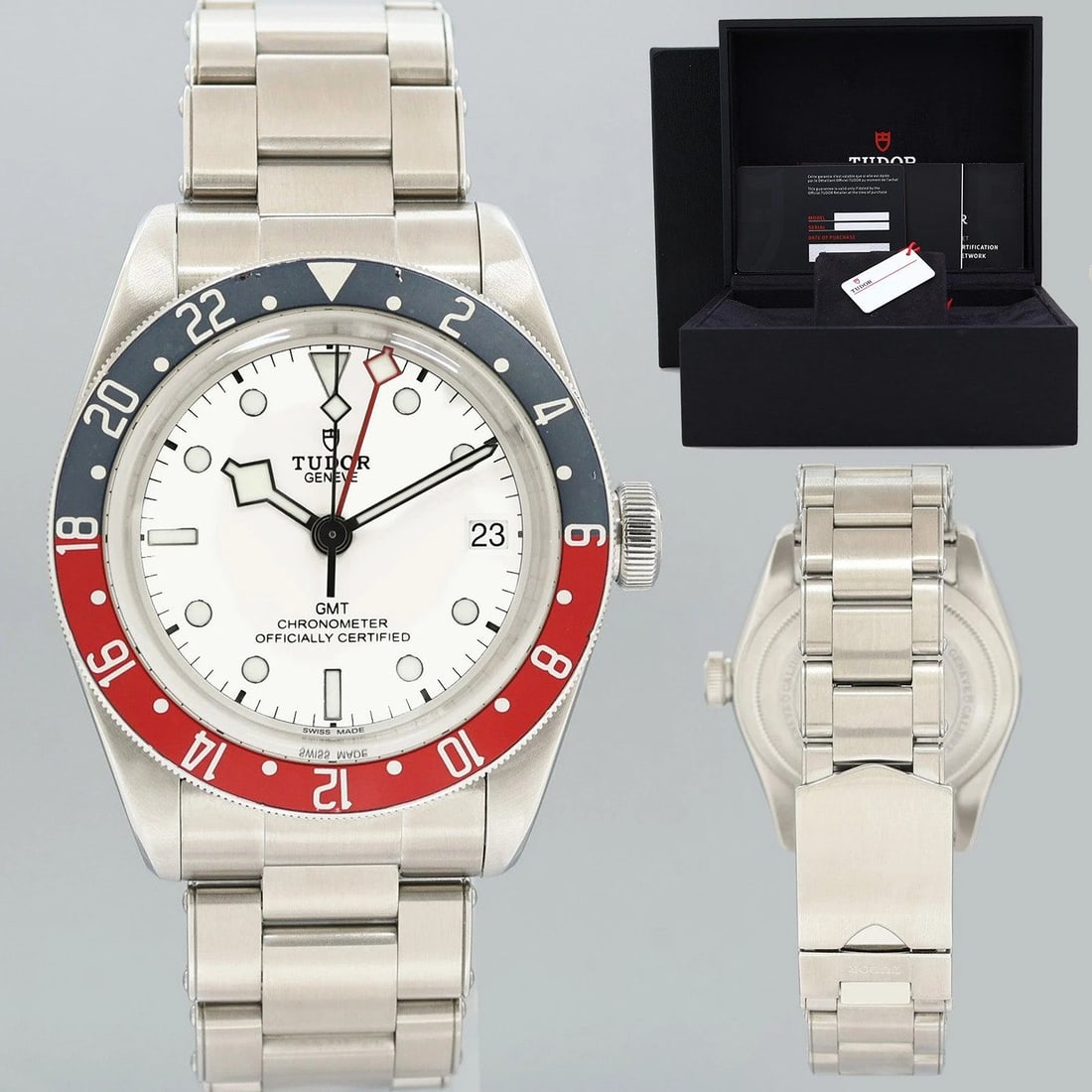 2023 PAPERS Tudor Black Bay Pepsi Steel White GMT Date Watch 79830RB Watch (1 of 7)
