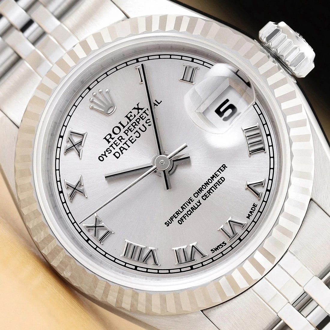 ROLEX LADIES DATEJUST 79174 SILVER ROMAN DIAL 18K WHITE GOLD STEEL WATCH (1 of 8)