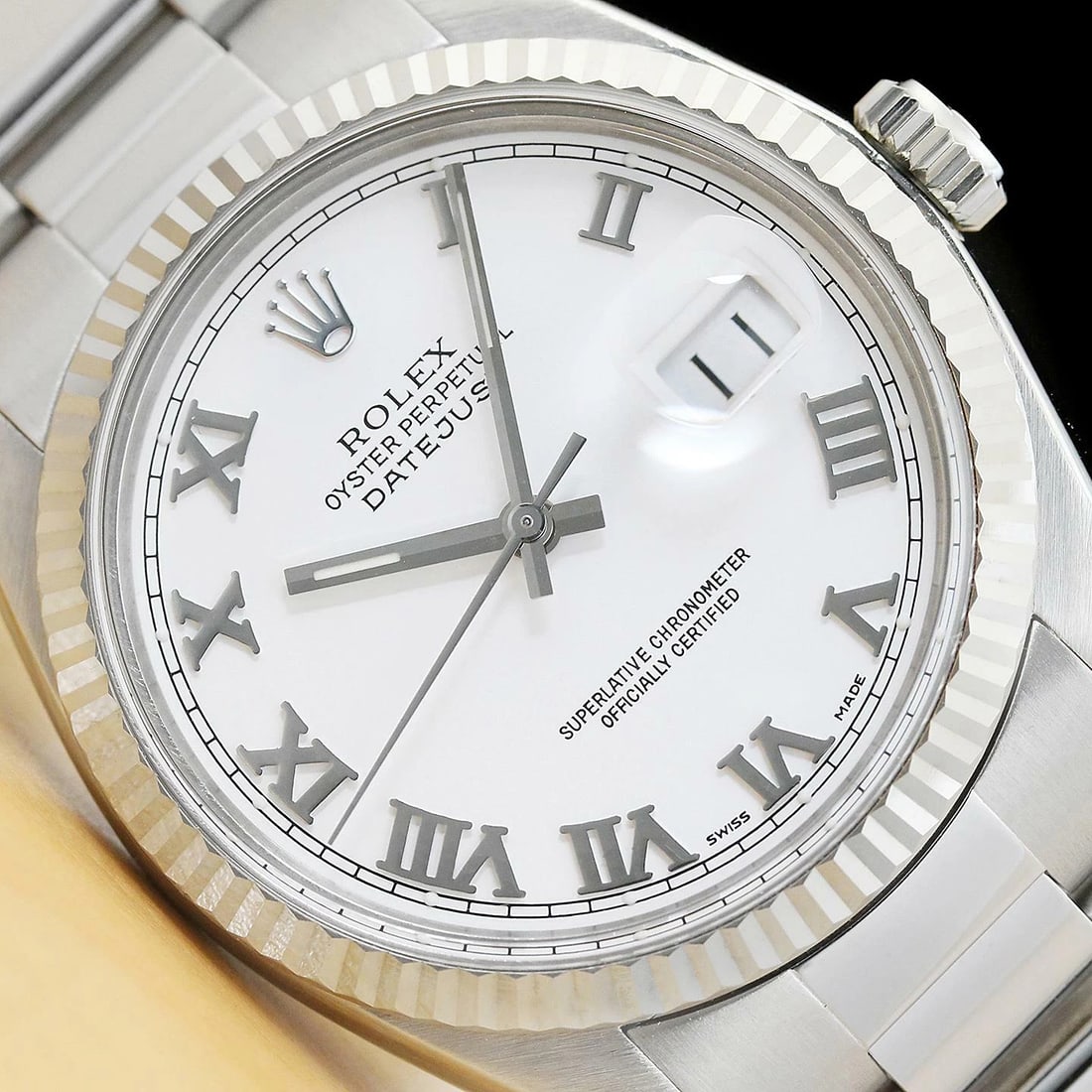 MENS ROLEX DATEJUST WHITE ROMAN 18K WHITE GOLD & STAINLESS STEEL WATCH (1 of 9)