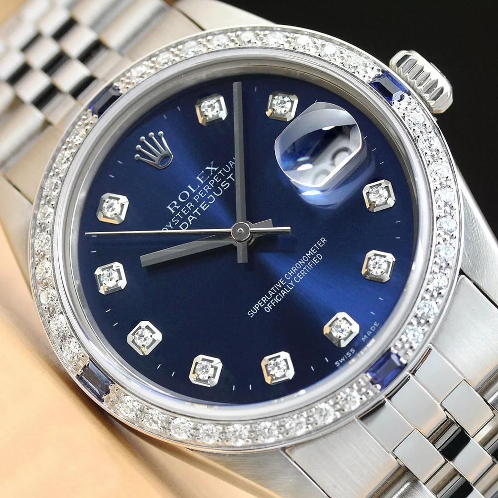 AUTHENTIC MENS ROLEX DATEJUST BLUE DIAMOND 18K WHITE GOLD & STEEL WATCH (1 of 2)