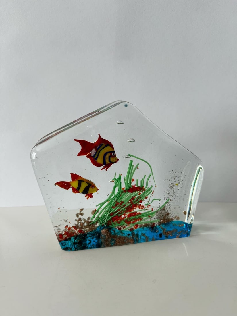 Murano Glass Aquarium Paperweight Gino Cenedese w/ Fish 1970s decoration rare: Murano Glass Aquarium Paperweight Gino Cenedese w/ Fish 1970s decoration rare