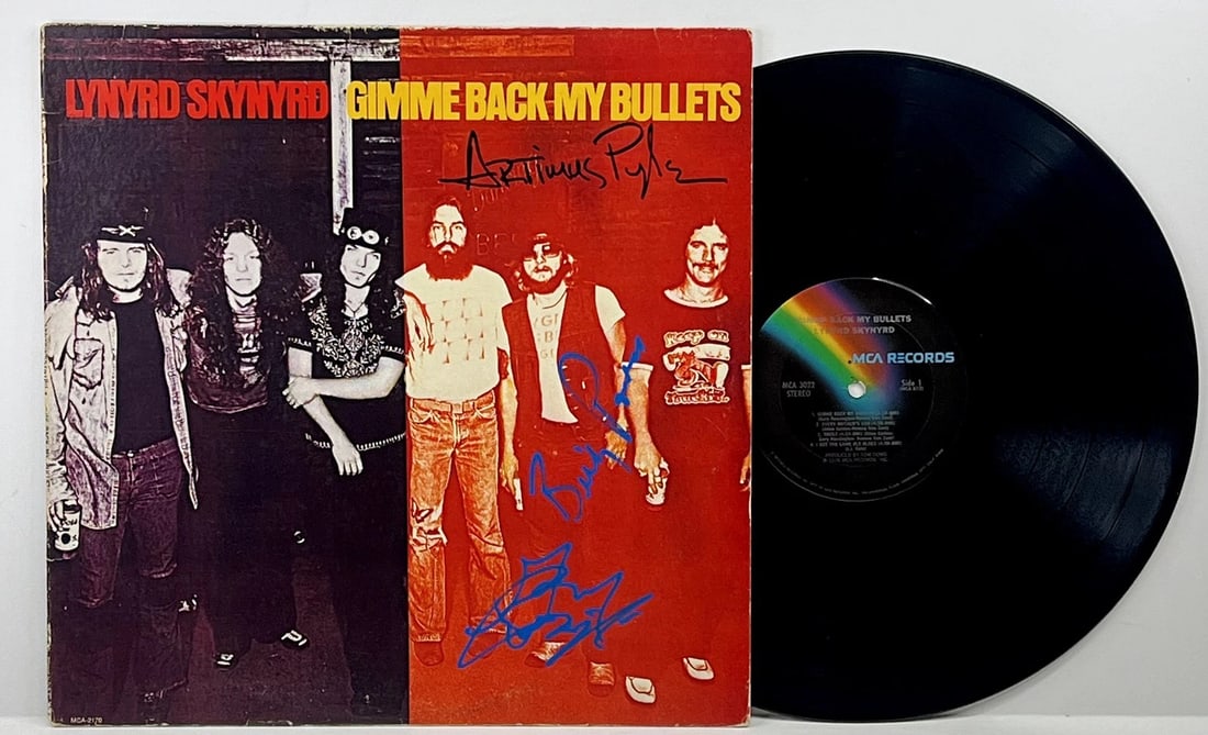 LYNYRD SKYNYRD PYLE POWELL ROSSINGTON Signed LP Cover Gimme Back My Bullets JSA (1 of 3)