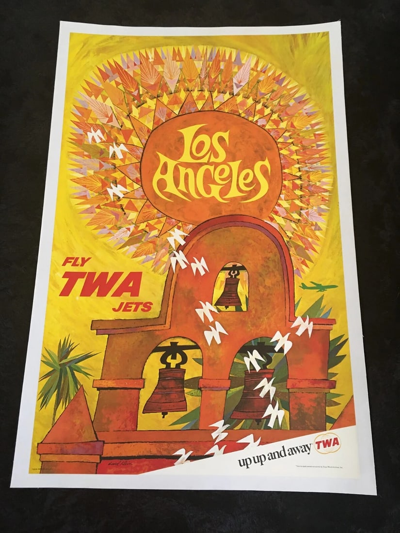 Original David Klein FLY TWA Airlines " UP UP & AWAY " 1968 Los Angeles Poster: Condition: Used,Country of Origin: United States,Type: Poster,Modification Description: Archivally Linen lined,Airline: TWA,Professionally linen lined: 175.00,Modified Item: Yes