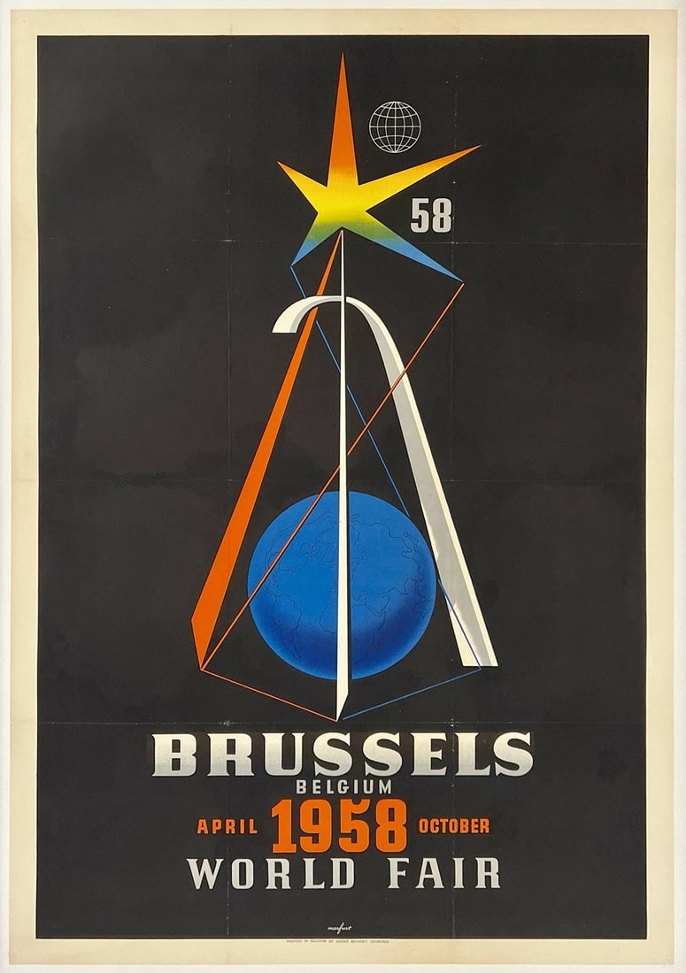 Original Vintage Poster BRUSSELS 1958 WORLD'S FAIR BELGIUM Travel Tourism LINEN: Condition: Used,Artist: Leo Marfurt,Type: Poster,Listed By: Dealer or Reseller,Year of Production: 1958,Width (Inches): 27",Height (Inches): 35.4",Style: Vintage,Theme: Travel, Tourism,Features: Trave