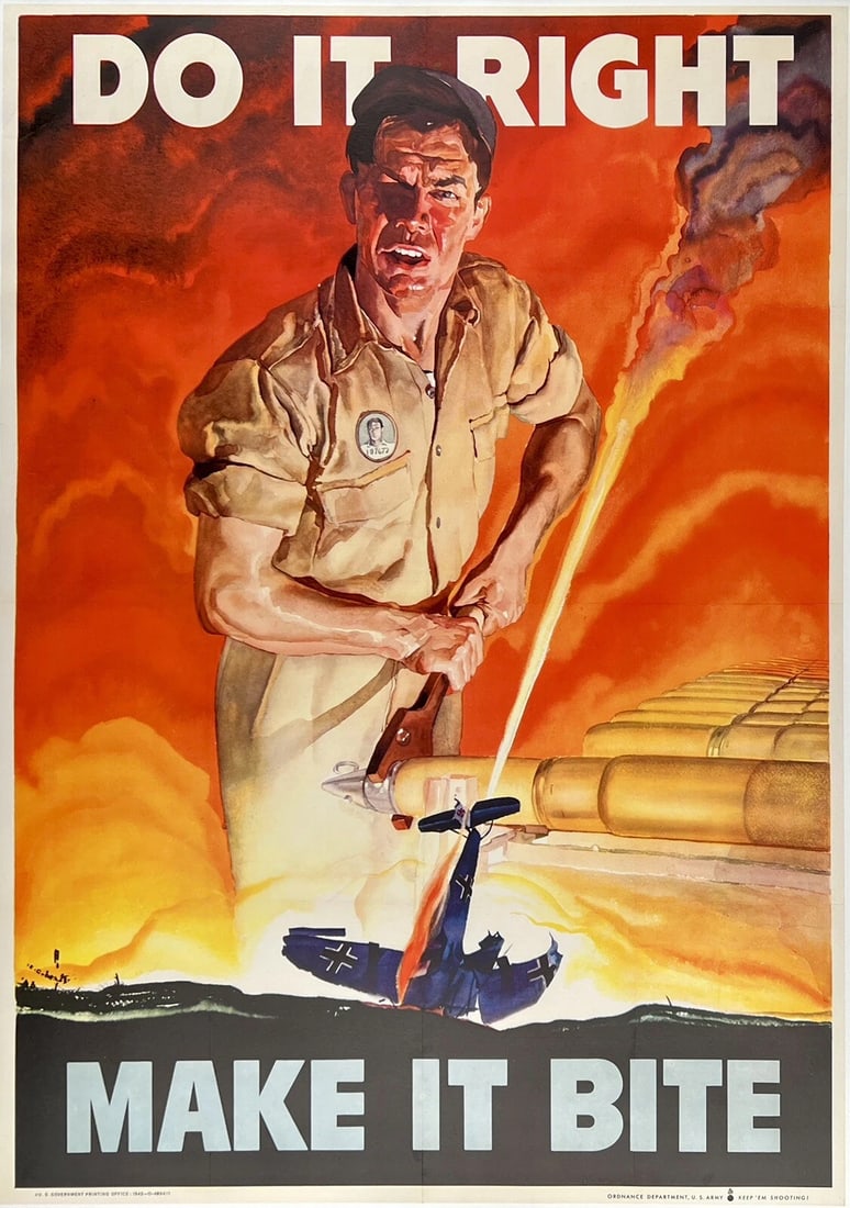 Original WWII Vintage Poster DO IT RIGHT MAKE IT BITE World War II USA LINEN (1 of 5)
