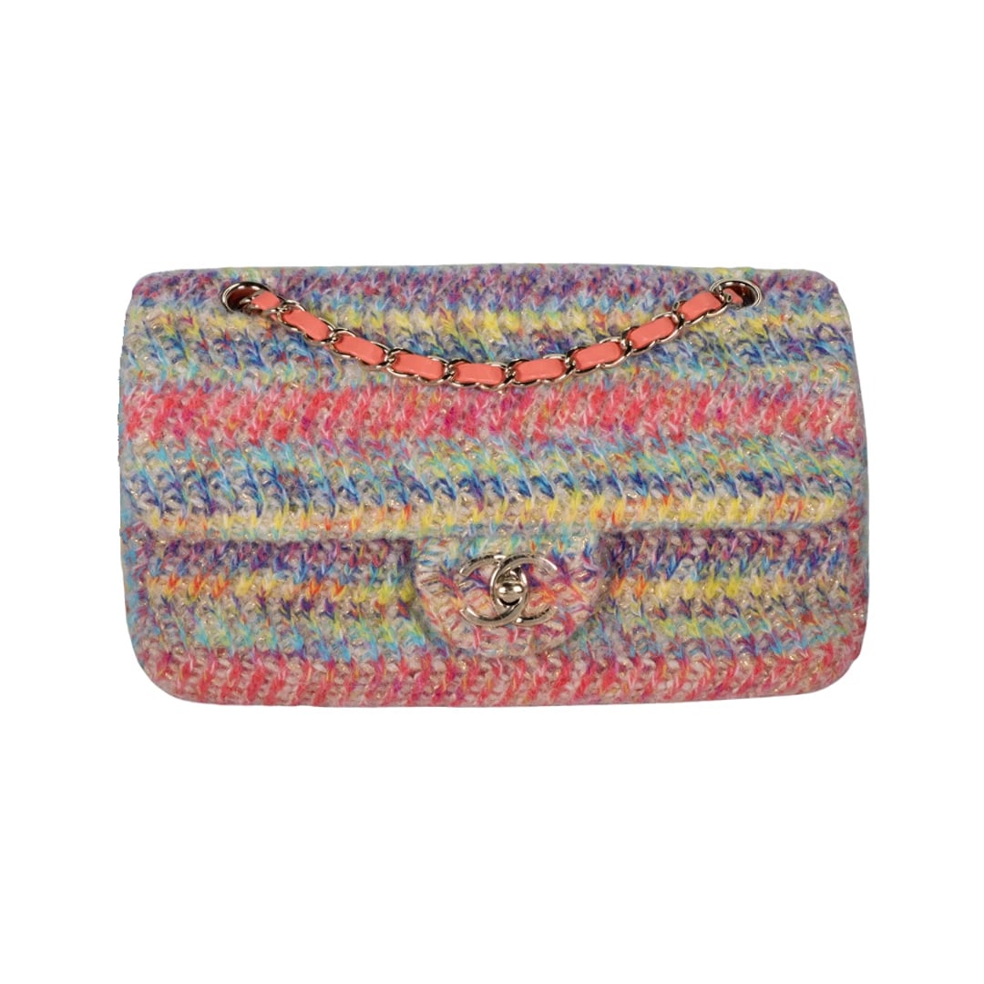 Chanel Knit Fabric CC Chain Flap Medium Multicolor: Condition: Pre-owned - Good: This item has been gently used but is in good condition. It might have a few signs of use, but all imperfections should be shown and described in the seller’s listing. ,