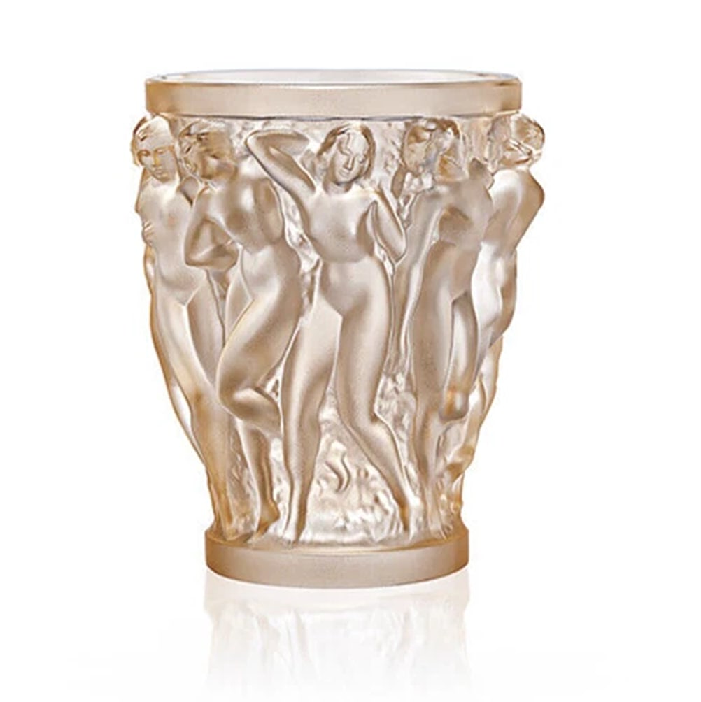 Lalique Bacchantes Gold Luster Small Vase Ref. 10547600-: Gold Luster CrystalDimensions: H 5.75" x D 4.84" (H 14.60 cm x D 12.30 cm)Handcrafted in France