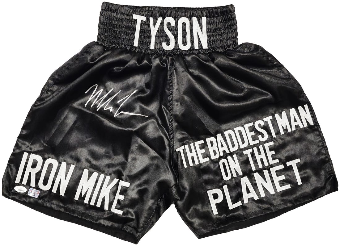 Mike Tyson Autographed Signed Black Boxing Trunks Iron Mike JSA (1 of 2)