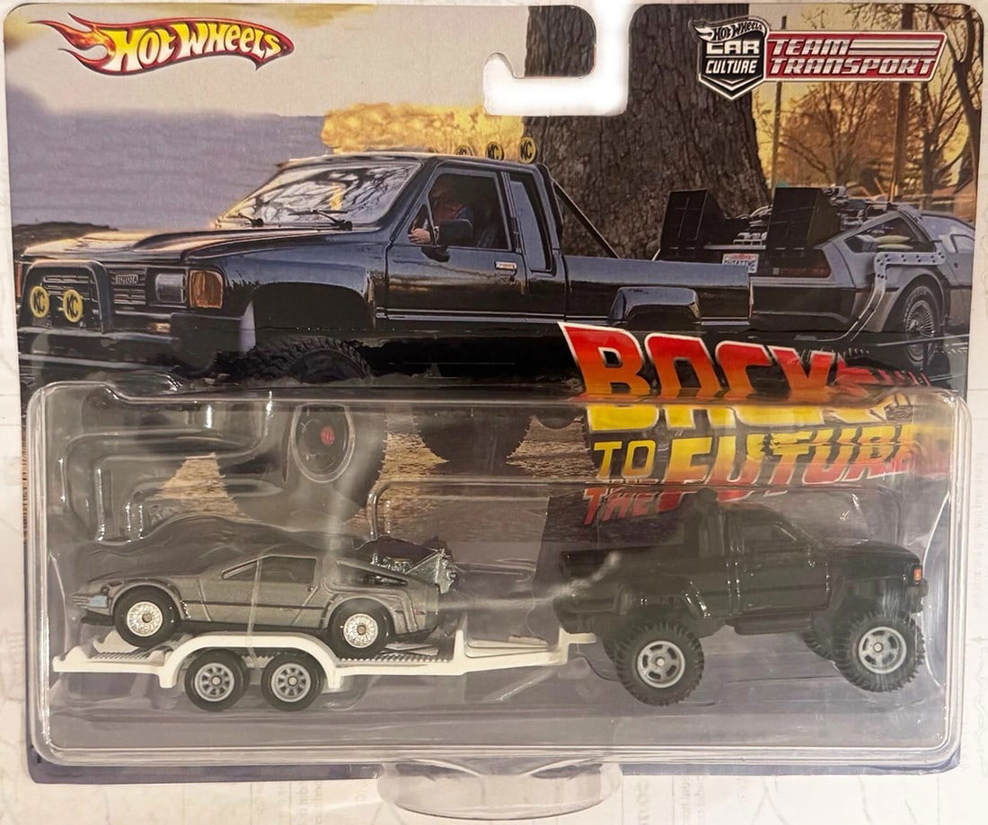 Delorean Back To Future & Toyota Truck Custom Hot Wheels Team Transport w/RR * (1 of 4)