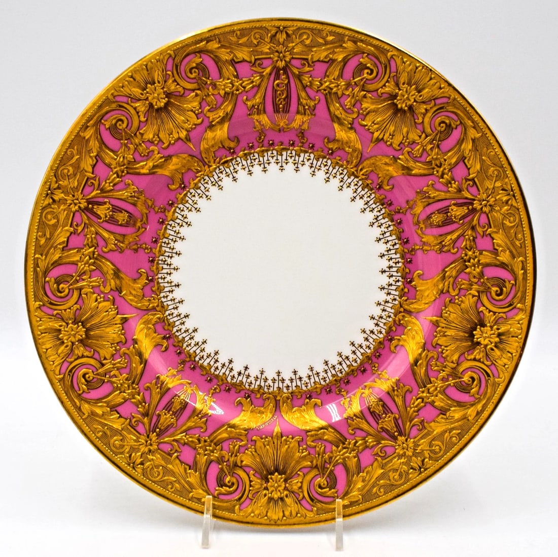 Rare Minton Heavy Raised Paste Gold Judge Gary Pink Dinner Plate Tiffany Signed: Condition: Used,Brand: Minton,Type: Dinner Plate,Color: Pink,Material: Porcelain