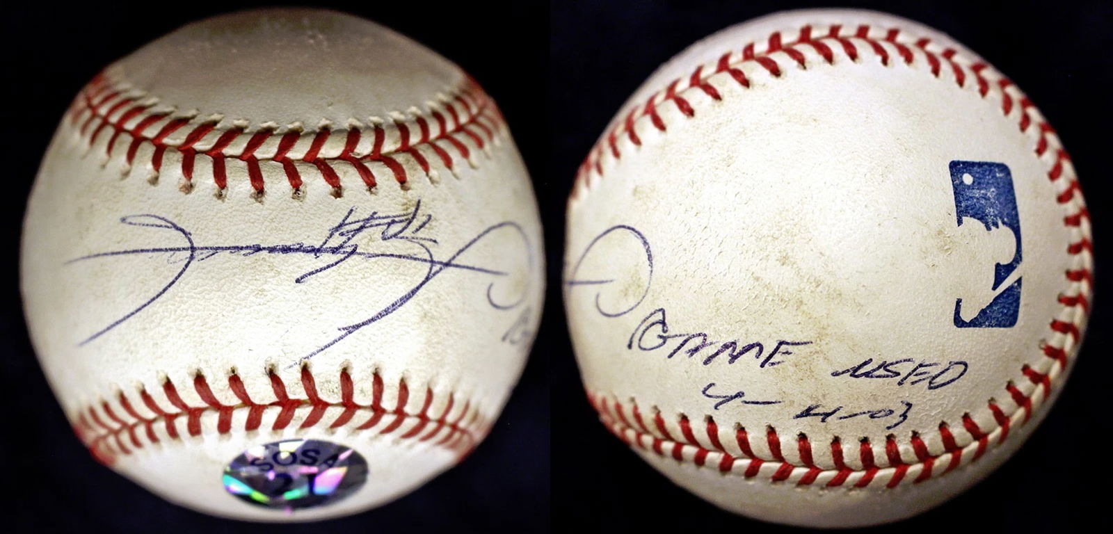 SAMMY SOSA GAME USED 4-4-03 DATE OF 500TH HOME RUN BASEBALL PSA/DNA 500 HR COA (1 of 12)