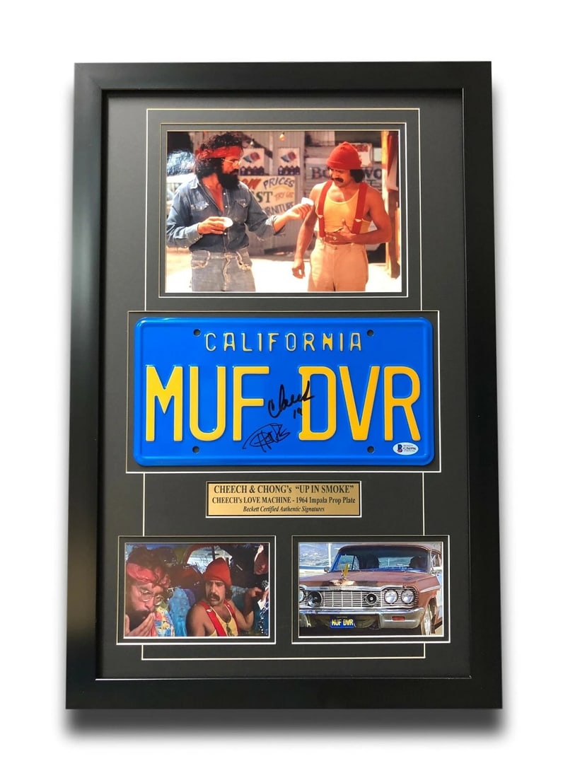Cheech & Chong Signed "MUF DVR" Movie Car License Plate Framed Collage BAS Auto: Industry: Movies,Movie: Cheech and Chong,Signed by: Cheech and Chong,Autograph Authentication: Beckett,Object Type: Photograph,Original/Reproduction: Original