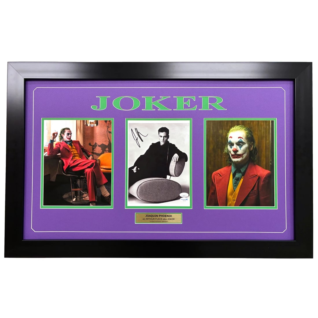 Joaquin Phoenix Autographed Joker 8x10 Photo Framed Collage JSA COA Signed: Country of Origin: United States,Industry: Movies,Movie: Joker,Signed by: Joaquin Phoenix,Signed: Yes,Size: 8x10,Autograph Authentication: James Spence (JSA),Object Type: Photograph,Original/Reproduct