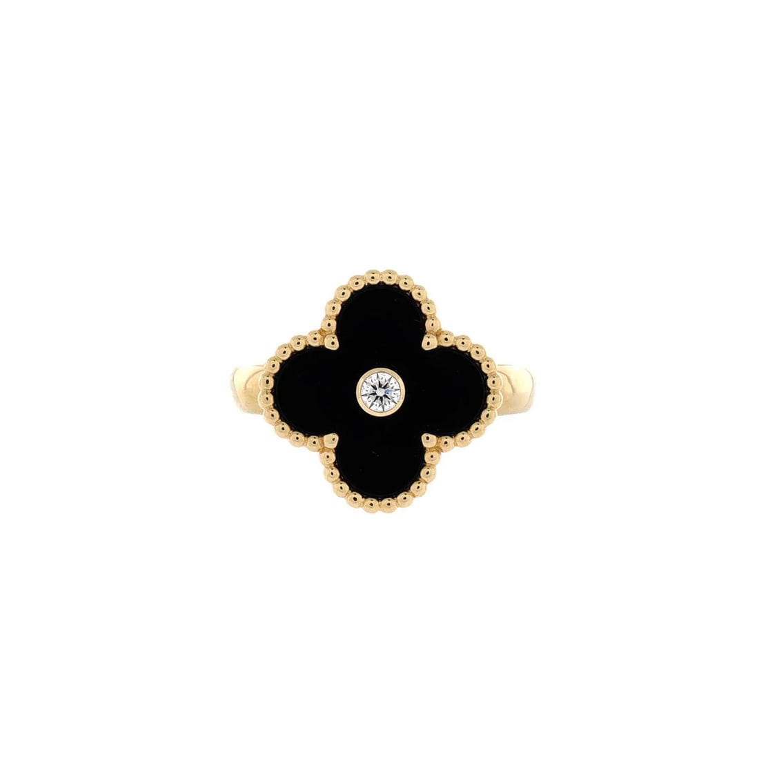 Van Cleef & Arpels Vintage Alhambra Ring 18K Yellow Gold with Onyx and Diamond: Measurements: Size: 4.75 - 49, Width: 2.45 mm. Condition: Pre-owned - Good,Brand: Van Cleef & Arpels,Main Stone: Diamond,Metal: 18K Yellow Gold,Metal Purity: 18K,Ring Size: 4.75 - 49,Type: Ring,Color: