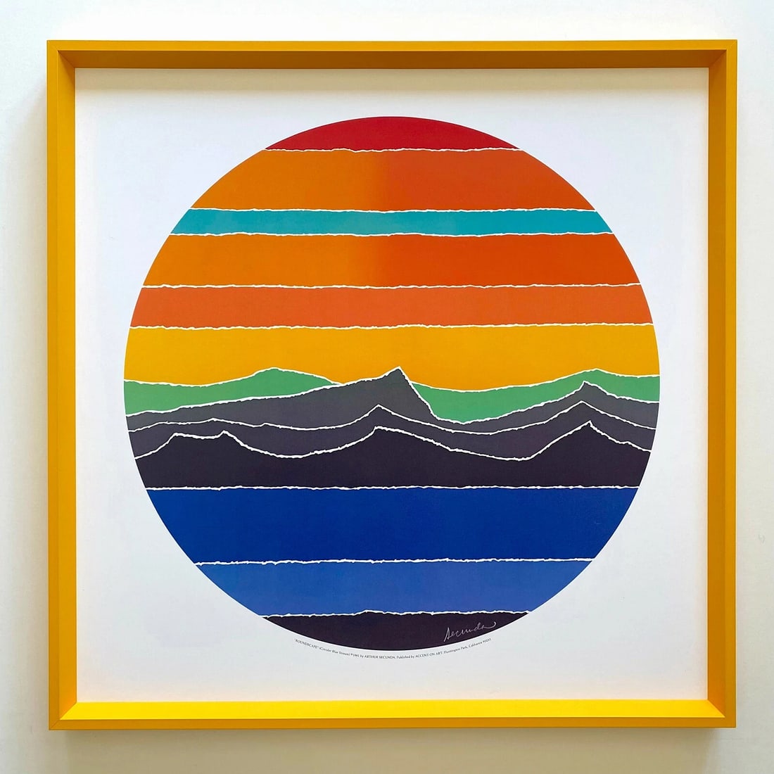 ARTHUR SECUNDA RARE VINTAGE FRAMED MODERNIST LITHOGRAPH PRINT "ROUNDSCAPE" 1981: MEASURES 24" W X 24" H X 13/8" D. Condition: Used,Size: Medium,Artist: ARTHUR SECUNDA,Production Technique: Offset Lithograph,Framing: Framed,Style: Mid Century Modern, Abstract, Contemporary Art, Mod