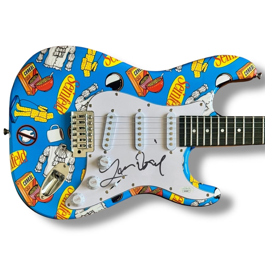 Larry David Signed Guitar Custom Graphics JSA COA Seinfeld Curb Your Enthusiasm: Object Type: Guitar,Signed by: Larry David,Industry: Television,Original/Reproduction: Original,Show: Seinfeld,Autograph Authentication: James Spence (JSA),Signed: YesSigner: Larry David (Seinfeld cre