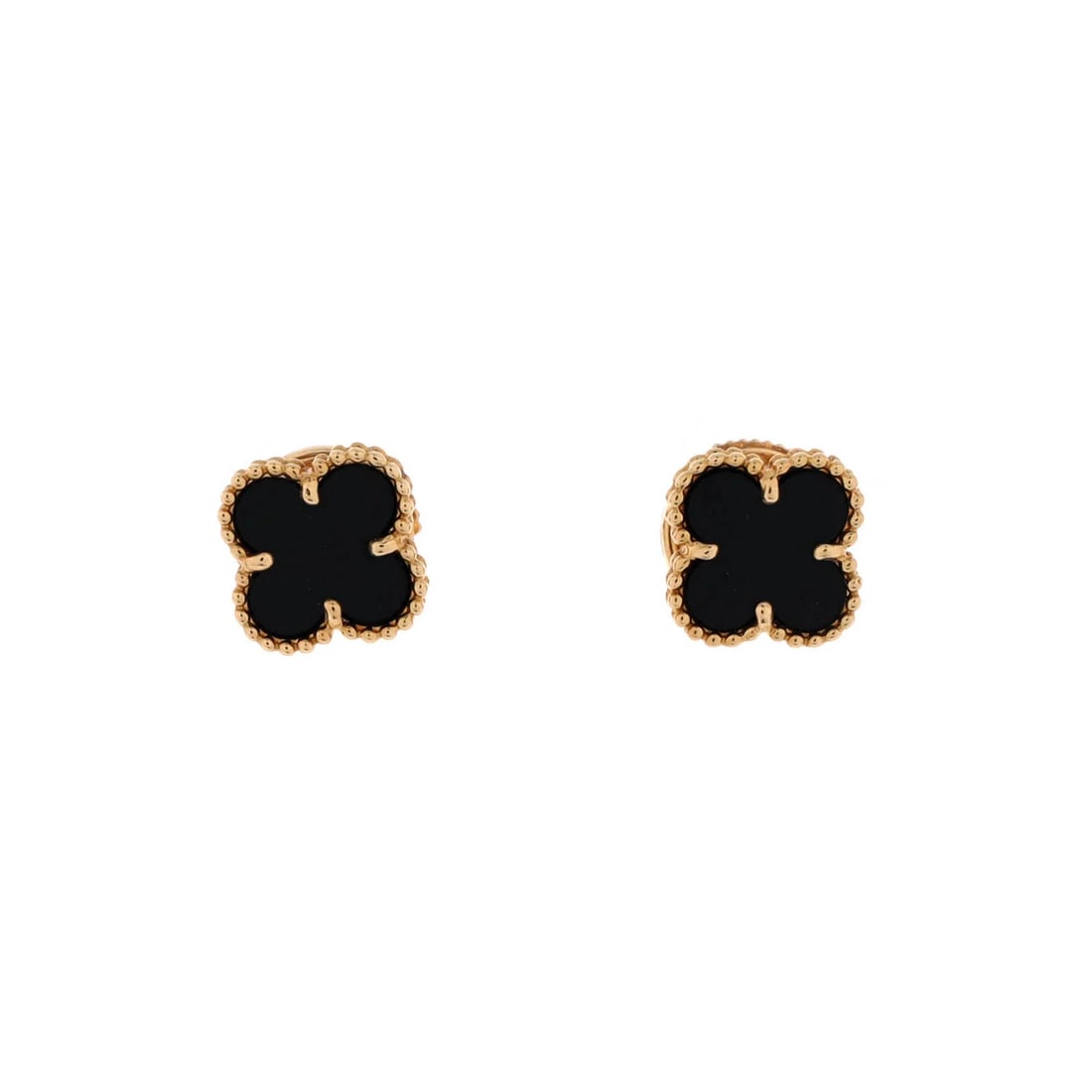 Van Cleef & Arpels Sweet Alhambra Stud Earrings 18K Yellow Gold and Onyx: Condition: Pre-owned - Good,Brand: Van Cleef & Arpels,Main Stone: Onyx,Metal: 18K Yellow Gold,Metal Purity: 18K,Style: Stud,Type: Earrings,Color: Yellow Gold,Material: 18K Yellow Gold, OnyxCondition: