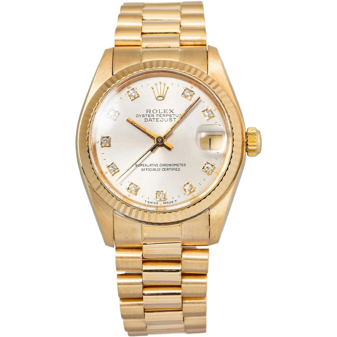 Rolex Datejust 6827 MidSize 18k YG President Factory Diamond Women's Watch 31mm (1 of 5)