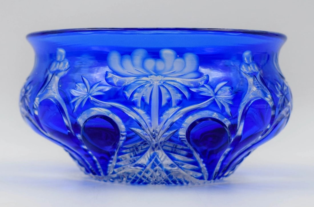 Stevens & Williams Cobalt Blue Cut to Clear Glass Wine, Circa 1900 (1 of 5)
