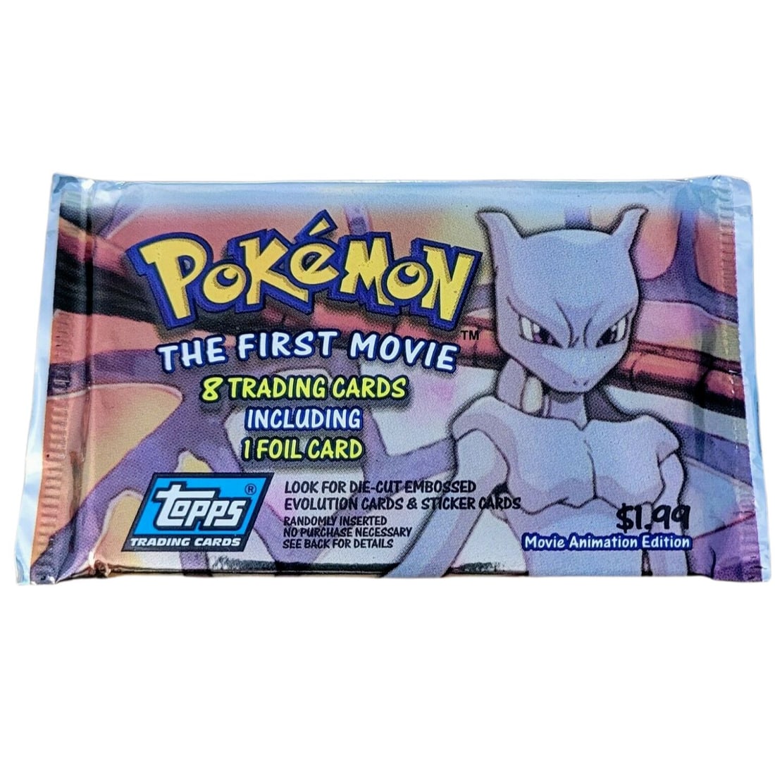 Pokemon 1999 Vintage Topps The First Movie Mewtwo Booster Pack Blue Label Sealed: Pokemon 1999 Vintage Topps The First Movie Mewtwo Booster Pack Blue Label Sealed