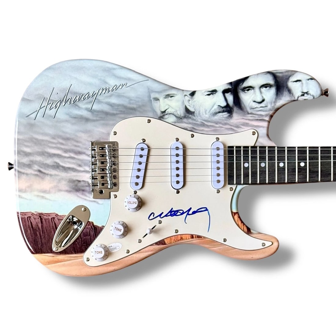 Willie Nelson Signed Custom Guitar Highwaymen (JSA COA): Industry: Music,Autograph Authentication: James Spence (JSA),Original/Reproduction: Original,Signed: Yes