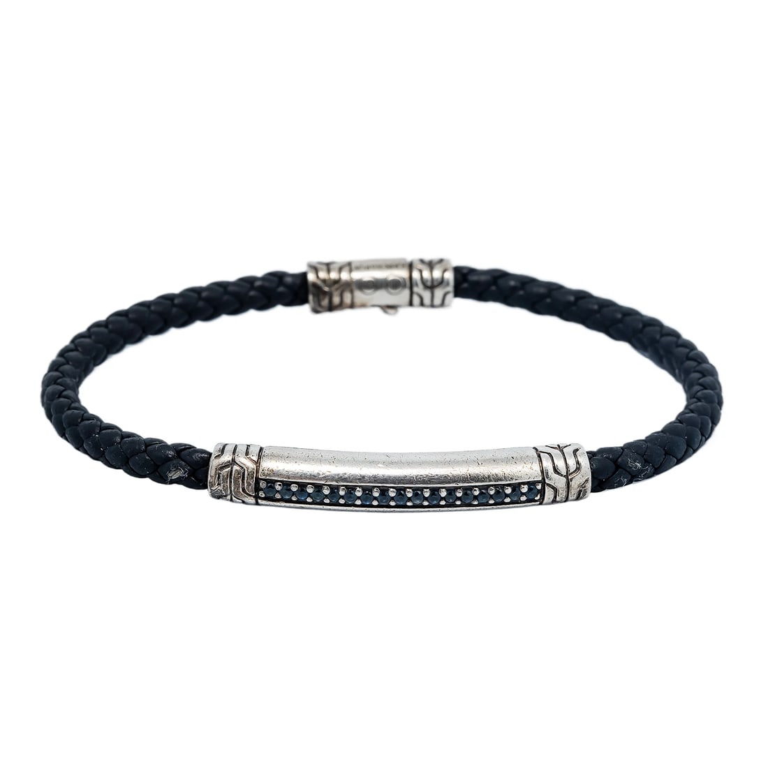 John Hardy Blue Diamond Classic Chain Black Leather Bracelet Sterling Silver (1 of 3)