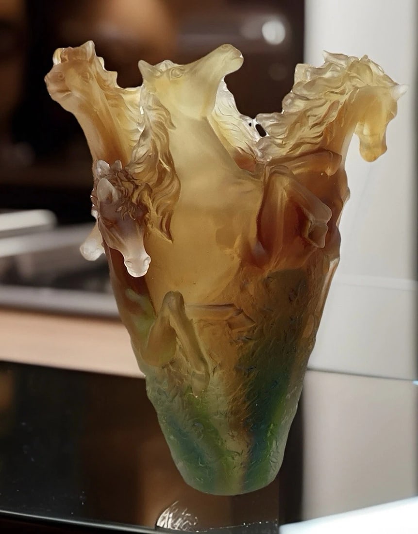 Nancy Daum Style Multi Color Horse Vase H9?? Heavy Art Glass Maker Unknown: Condition: Used: An item that has been used previously. The item may have some signs of cosmetic wear, but is fully operational and functions as intended. This item may be a floor model or store retur