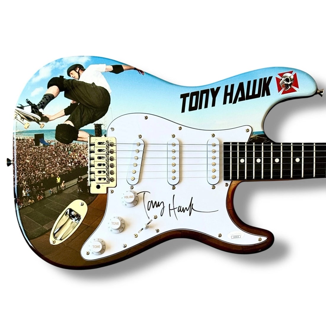 Tony Hawk Signed Guitar Custom Graphics JSA COA Pro Skater IV: Sport: Skateboarding,Player: Tony Hawk,Signed: Yes,Original/Reprint: Original,Autograph Authentication: James Spence Authentication (JSA),Product: Guitar,Team: Tony Hawk