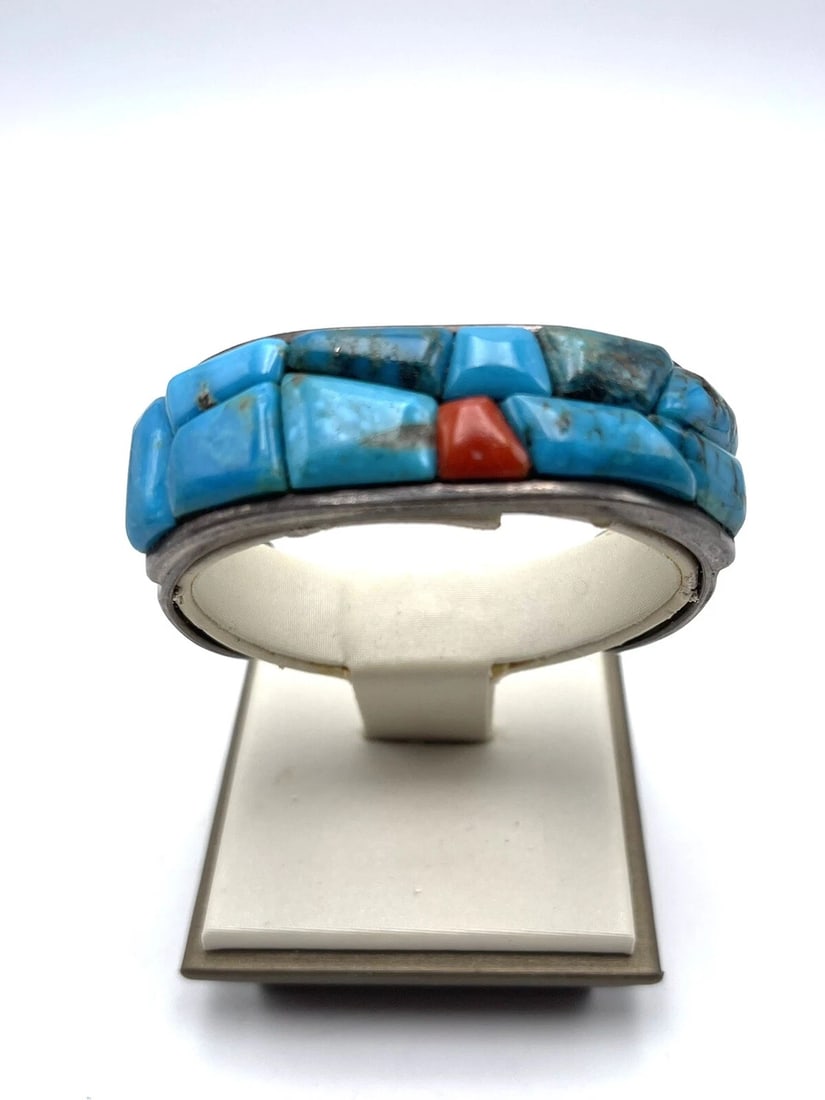 STUNNING VINTAGE CUSTOM TURQUOISE / CORAL SILVER CUFF BRACELET HEAVY: Condition: Pre-owned: An item that has been used or worn previously. See the seller’s listing for full details and description of any imperfections. ,Materials sourced from: United States,Country of
