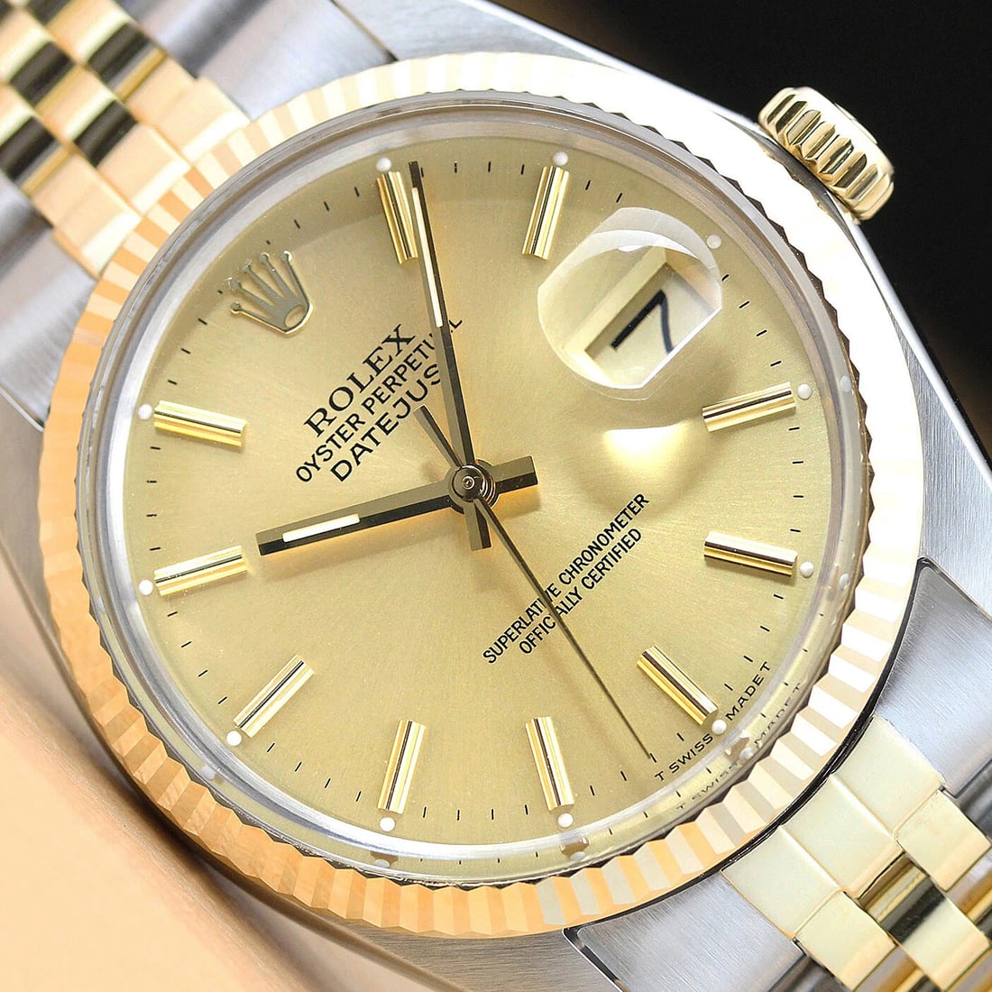 ROLEX MENS DATEJUST 16013 CHAMPAGNE DIAL 18K GOLD STAINLESS STEEL QUICKSET WATCH (1 of 7)