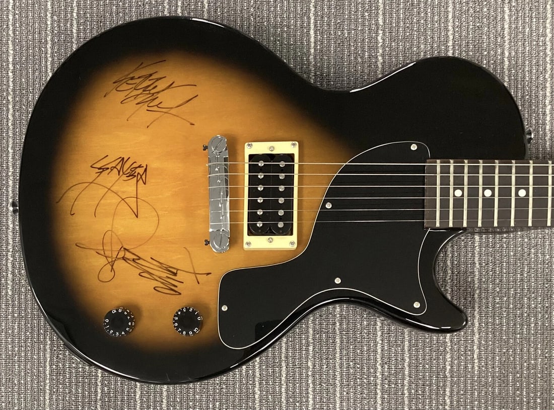 SLAYER: Jeff Hanneman, Kerry King & Tom Araya Signed Epiphone Guitar (JSA LOA): Industry: Music,Signed: Yes,Autograph Authentication: James Spence (JSA),Object Type: Guitar & Guitar Pick,Original/Reproduction: Original,Modified Item: No