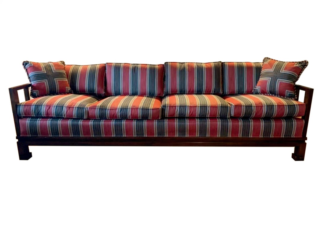 MINT Michael Taylor for Baker Far East Collection Sofa: Width90" Depth30.75" Height26.75" Seat Height17.25" . Condition: Used,Brand: Baker,Type: Sofa,Color: Brown,Item Height: 26.75,Fill Material: feather,Style: 1950s,Item Length: 90,Room: Living Room,Item
