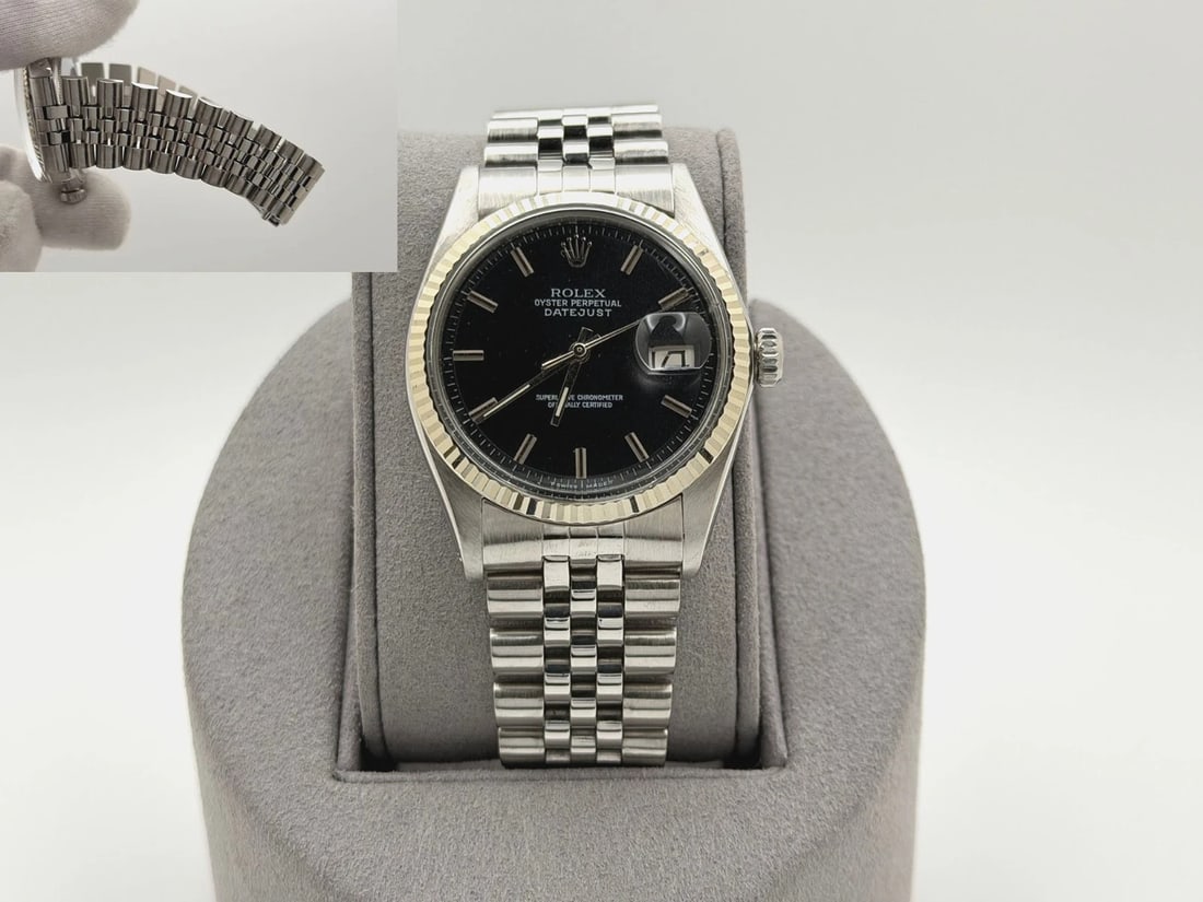 Vintage Rolex Datejust 1601 36mm Black Pie Pan Dial 18k Gold Stainless Steel (1 of 11)