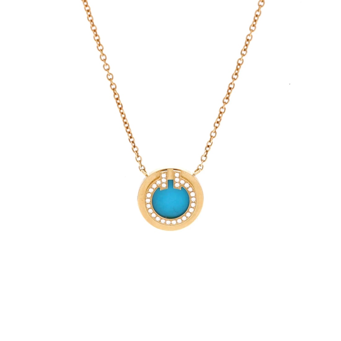 Tiffany & Co. T Circle Pendant Necklace 18K Yellow Gold with Turquoise: Measurements: Length: 16.0 - 18.0 ", Pendant Length: 10.90 mm, Pendant Width: 10.90 mm . Condition: Pre-owned - Good,Brand: Tiffany & Co.,Main Stone: Unknown,Metal: 18K Yellow Gold,Metal Purity: