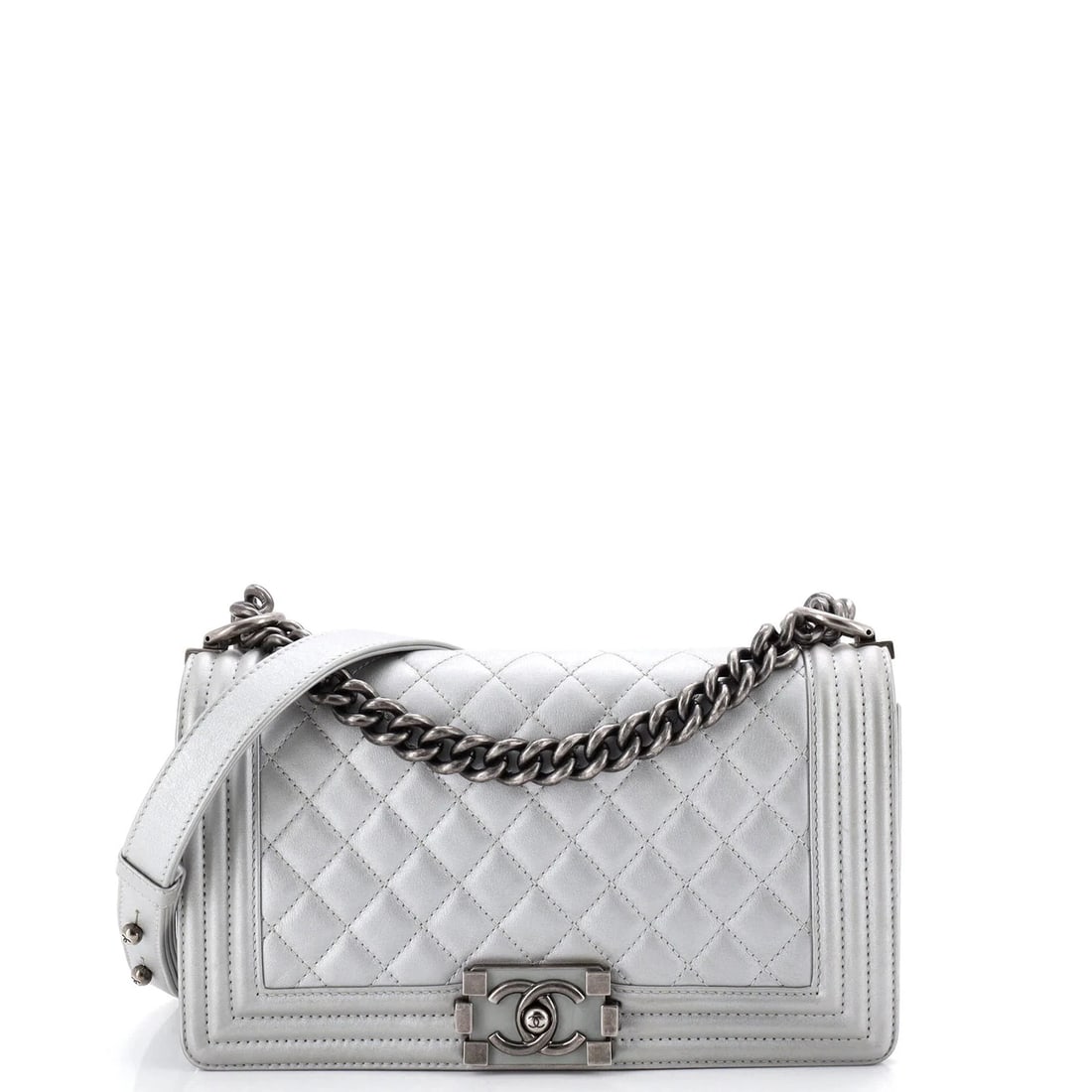 Chanel Boy Flap Bag Quilted Metallic Calfskin Old Medium (1 of 6)