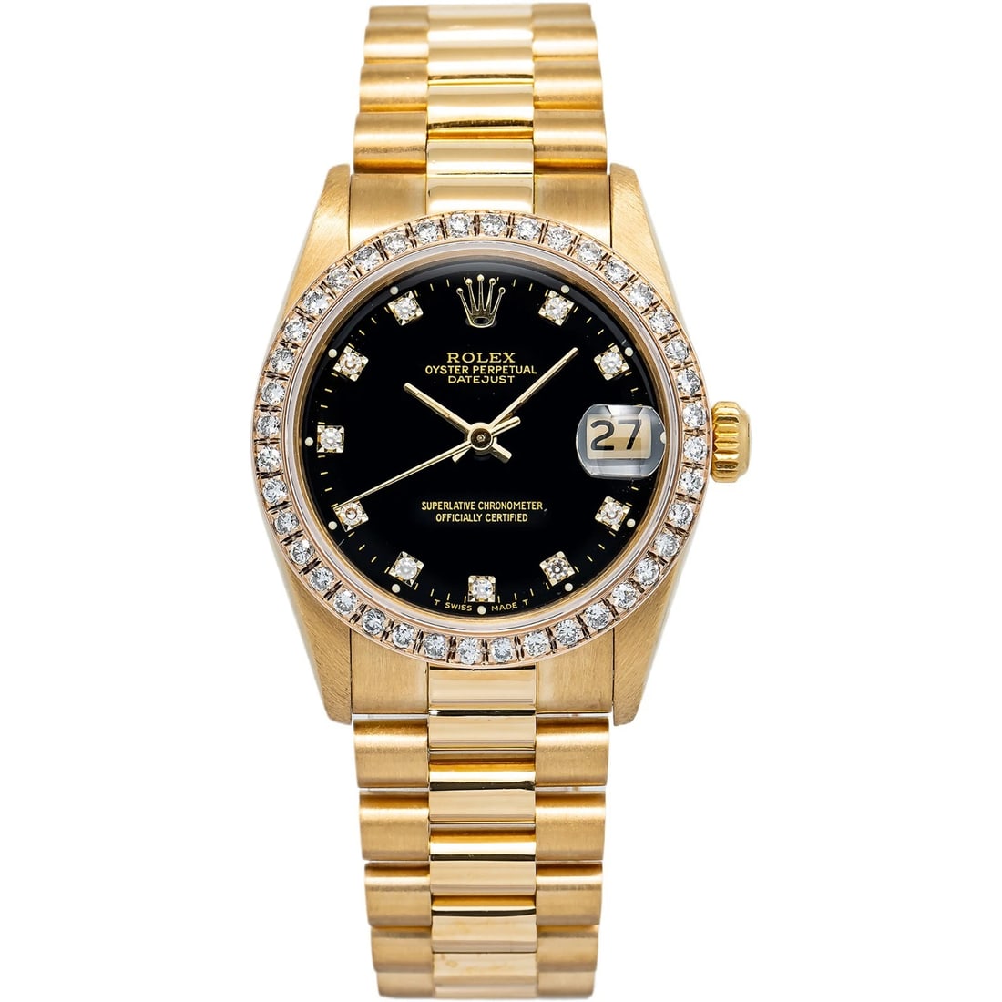 Rolex Datejust 68278 Midsize 18k YG President Black Diamond Dial & Bezel 31mm (1 of 6)
