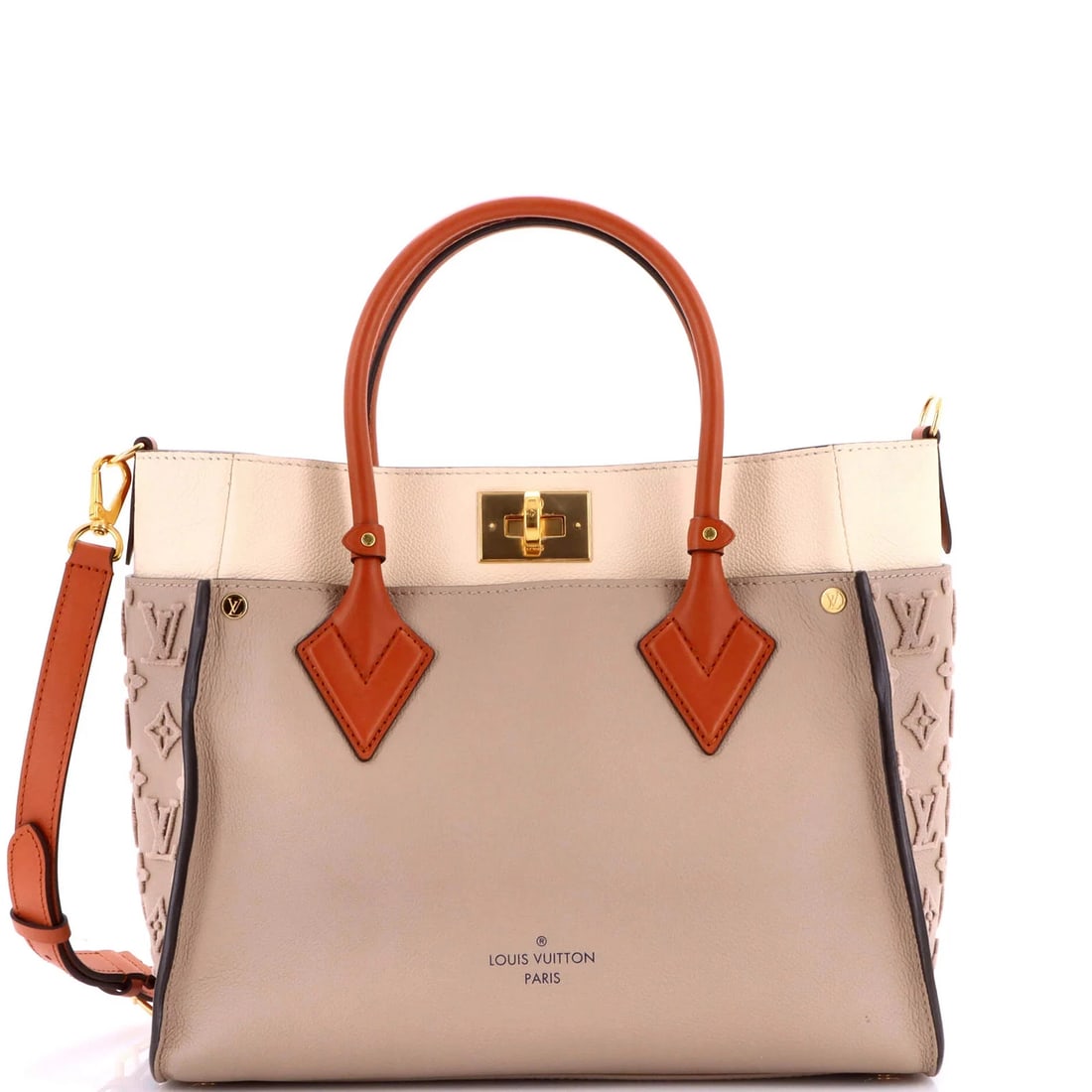 Louis Vuitton On My Side Tote Monogram Tuffetage Leather MM: Accessories: With StrapMeasurements: Handle Drop 4", Height 10", Width 12", Depth 5", Strap Drop 20-22". Condition: Pre-owned - Excellent,Brand: Louis Vuitton,Exterior Material: Leather,Style: