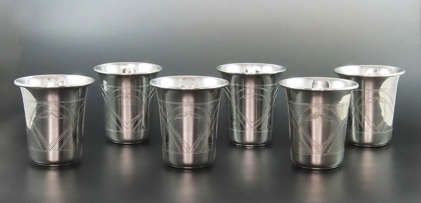 6 Russian Sphere of Influence .875 Silver Vodka Cups No Monos 2 1/4" Tall (1 of 9)