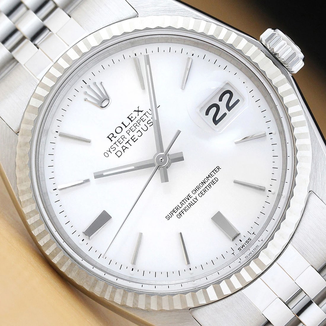 ROLEX MENS DATEJUST 1601 WHITE DIAL 18K GOLD STEEL WATCH w/ JUBILEE BRACELET (1 of 8)