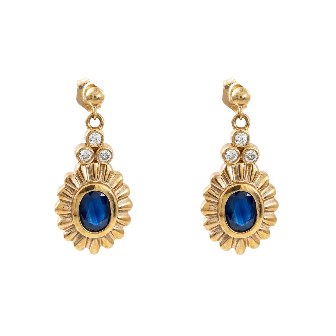 14K Yellow Gold 2 Ct Sapphire 0.24 Ct FVS1 Diamond Dangle Earring 6 Grams 12 mm (1 of 3)
