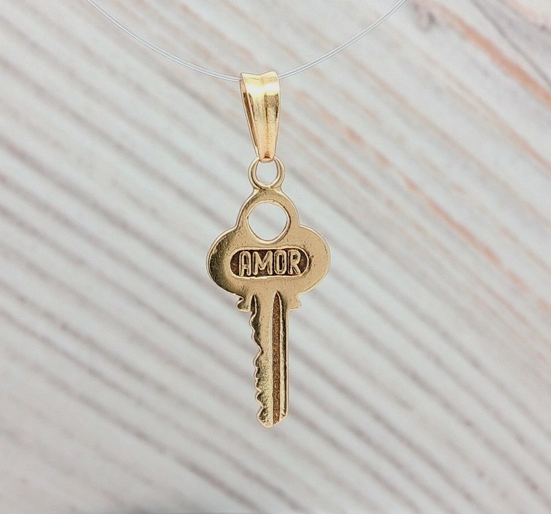 Gold Love Key Pendant In 14k Yellow Gold: Condition: Pre-owned - Good,Brand: Unbranded,Pendant Shape: Key,Type: Pendant,Metal Purity: 14k,Occasion: Anniversary, Birthday, Christmas, Confirmation/Communion, Father's Day, Graduation, Mother's D