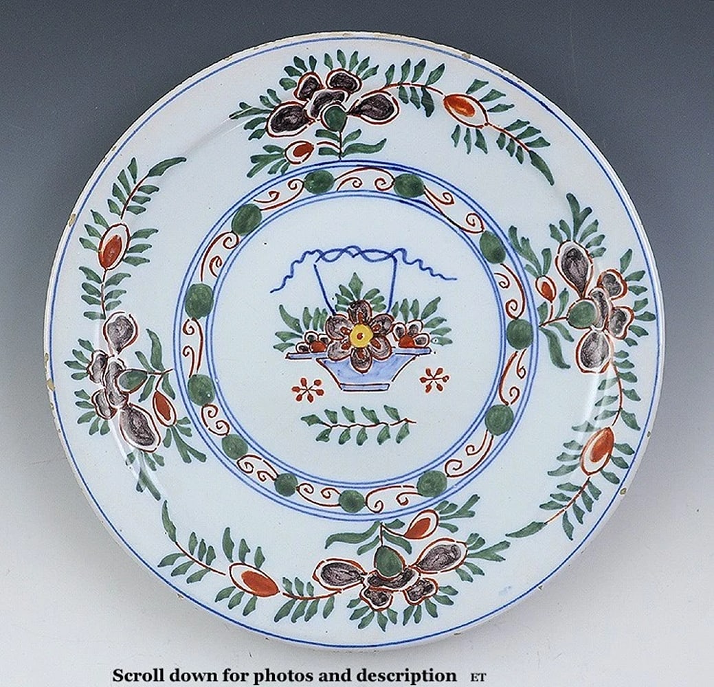 Amazing Mid 1700s Set 6 Delft Tin Glazed Porcelain Plates Nice Condition (1 of 6)