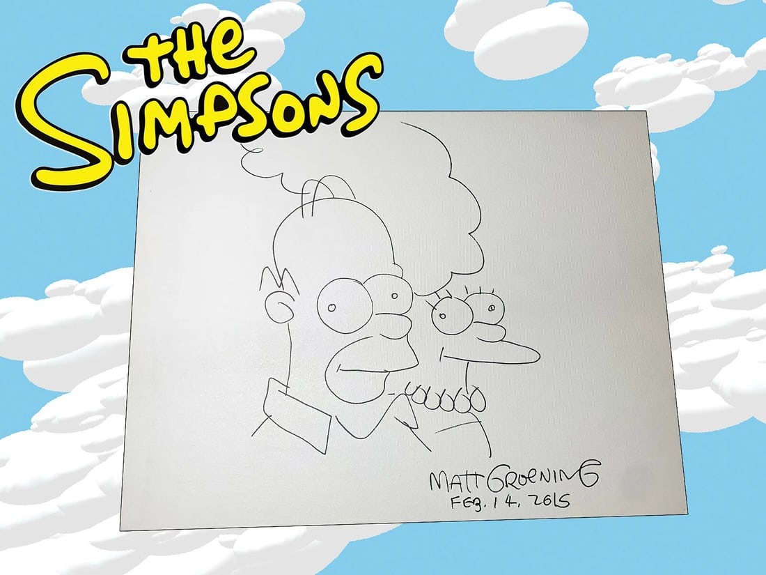 THE SIMPSONS MATT GROENING SIGNED HUGE HAND DRAWN HOMER MARGE SKETCH BECKETT (1 of 1)