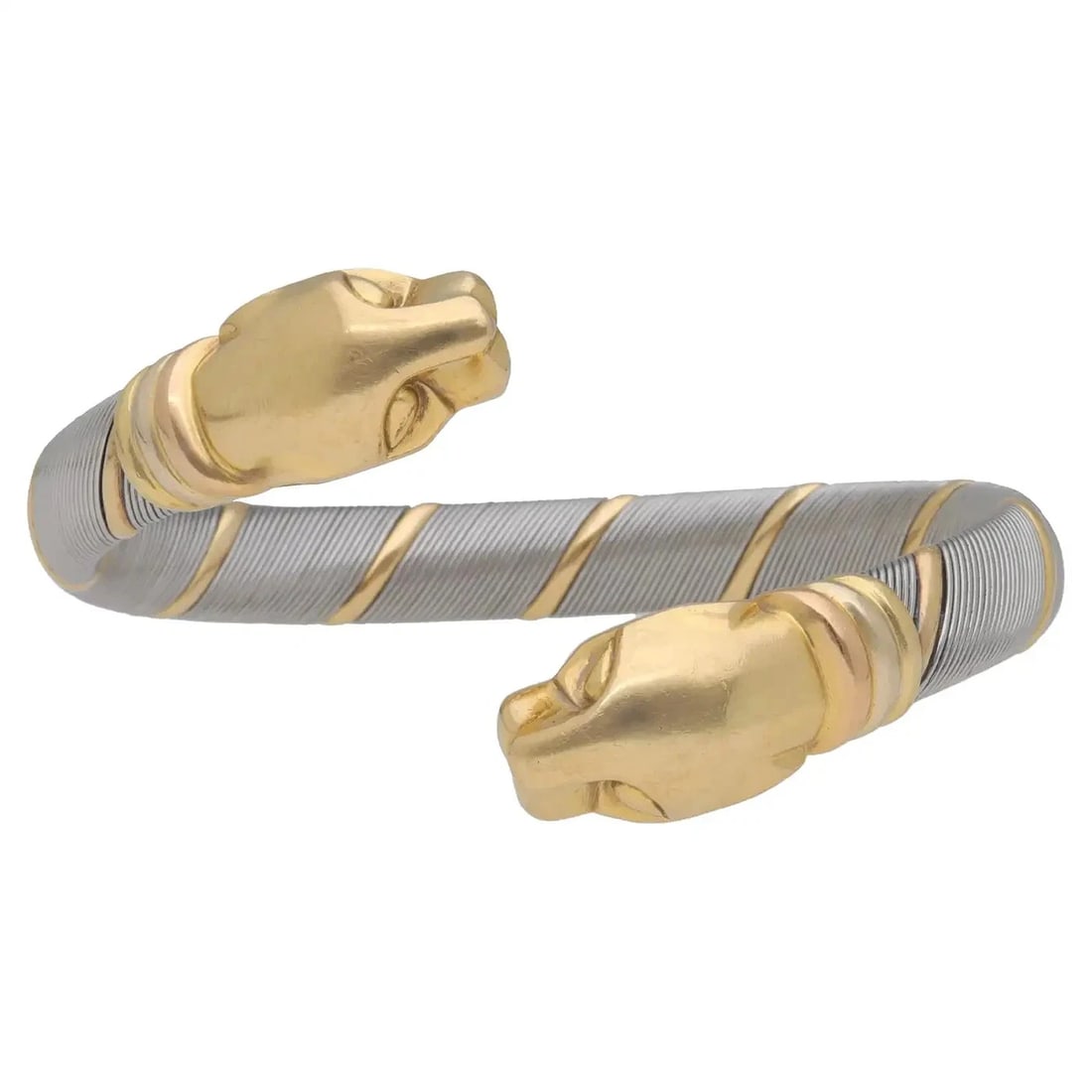 CARTIER 18k Yellow Gold & Stainless Steel Panthere Collection Bangle Bracelet: Condition: Pre-owned - Good: This item has been gently used but is in good condition. It might have a few signs of wear, like light scratches or tarnishing. All imperfections should be shown and descr