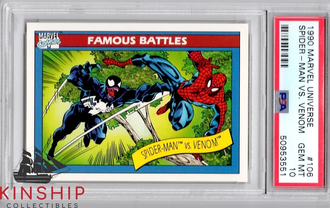 1990 Marvel Universe Spider-Man Vs Venom Trading Card Famous Battles PSA 10 #106 (1 of 1)
