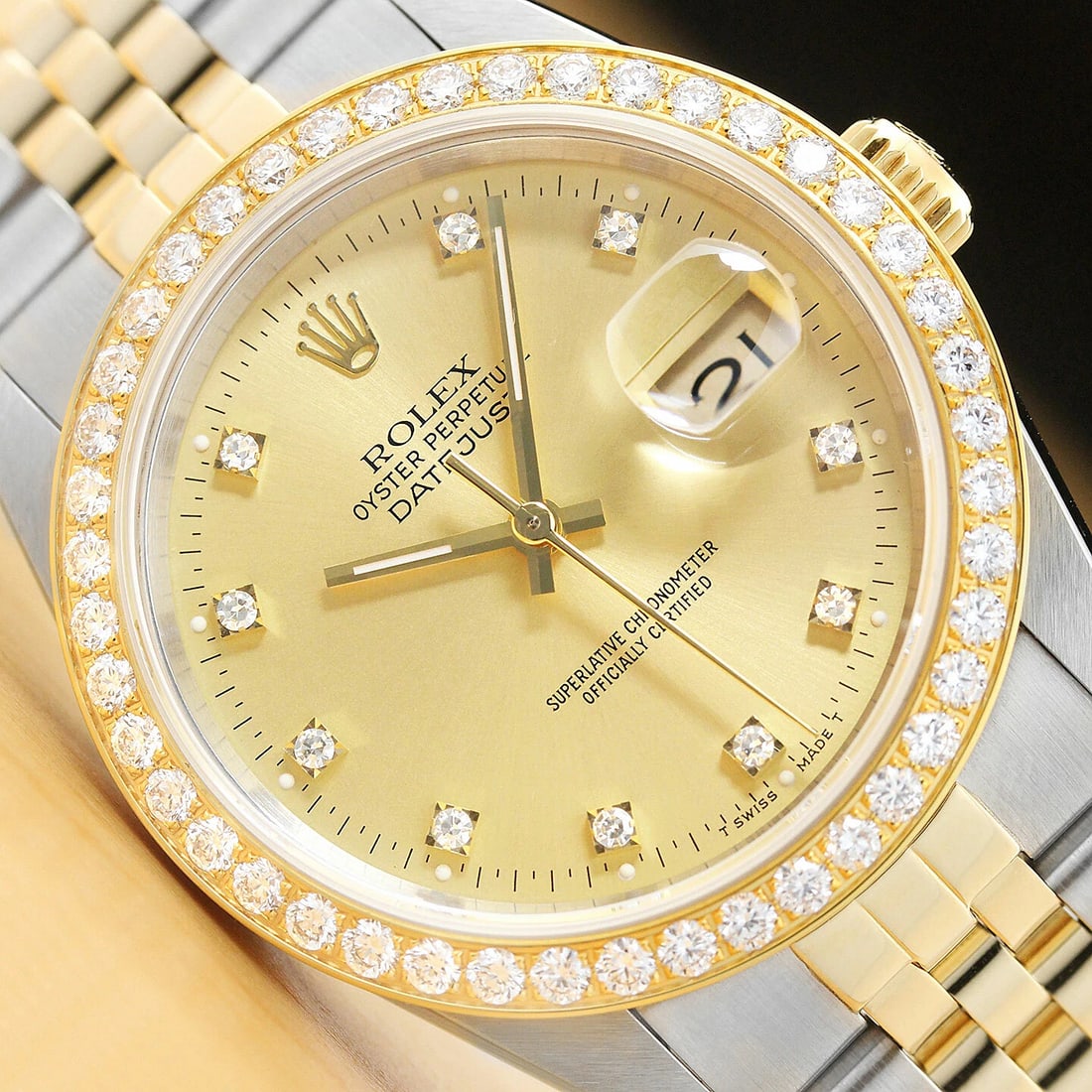 ROLEX MENS DATEJUST 16233 FACTORY DIAMOND CHAMPAGNE DIAL WATCH + 1.60 CT BEZEL (1 of 9)