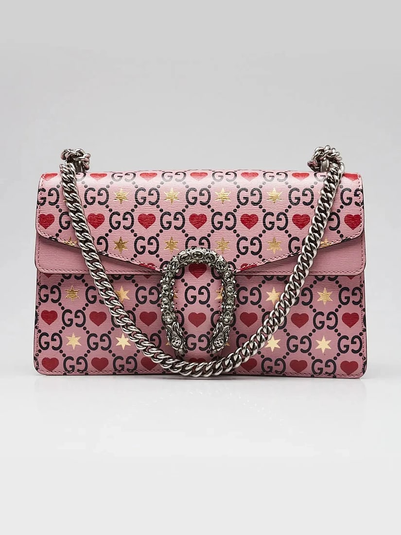 Gucci Pink Leather Hearts and Stars Dionysus Small Shoulder Bag: Condition: Pre-owned - Good,Brand: Gucci,Exterior Material: Leather,Style: Everyday Bags,Exterior Color: Pink,Department: Women