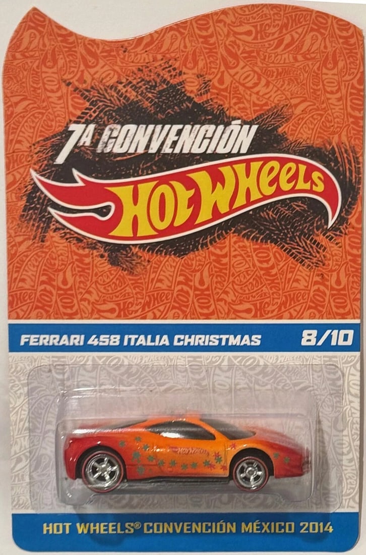 Orange FERRARI 458 ITALIA Hot Wheels 2014 Mexico Convention #8/10 Christmas (1 of 4)