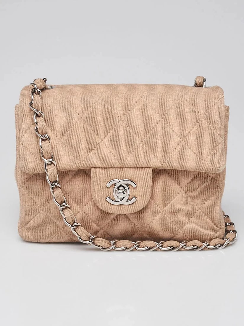 Chanel Beige Quilted Canvas Classic Square Mini Flap Bag (1 of 12)